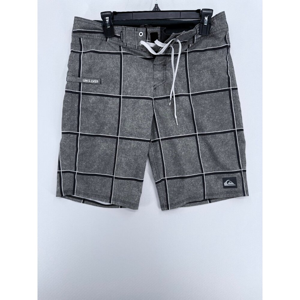 Quiksilver Board Shorts Mens 31 12" Striped Plaid Beach Swim Trunks Pocket